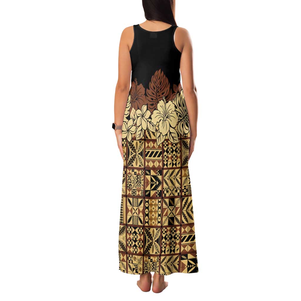 Niue Hiapo Motif Family Matching Tank Maxi Dress and Hawaiian Shirt Tapa Classic - Black Ver LT7 - Polynesian Pride