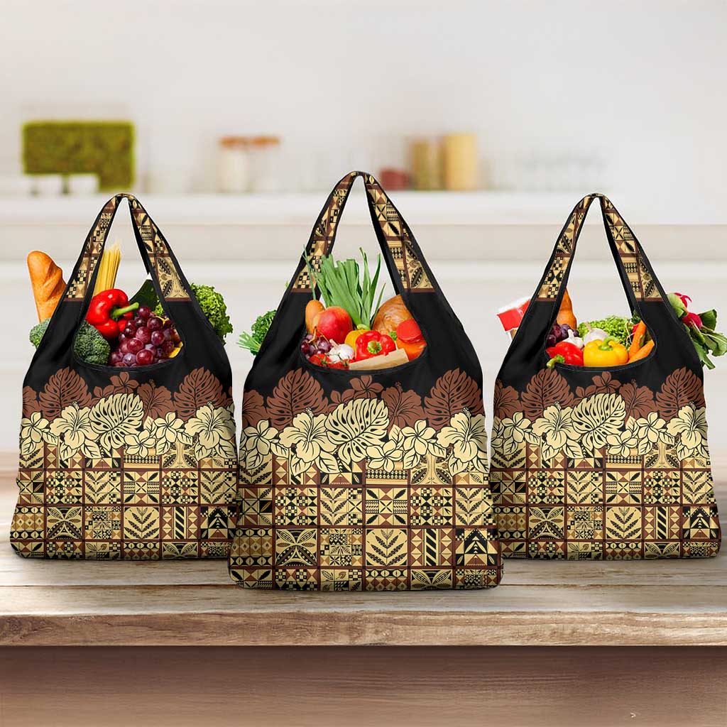 Niue Hiapo Motif Grocery Bag Tapa Classic - Black Ver LT7 3-pack One Size Black - Polynesian Pride