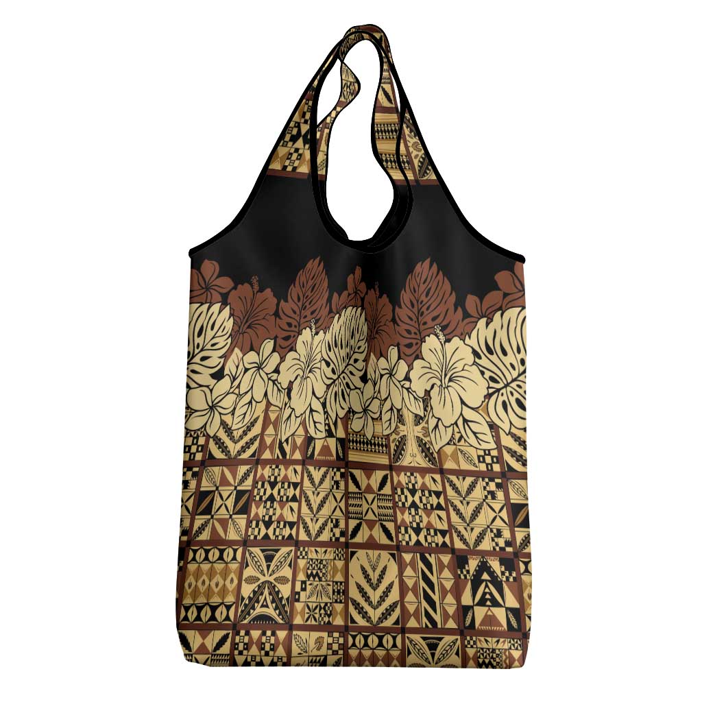 Niue Hiapo Motif Grocery Bag Tapa Classic - Black Ver LT7 - Polynesian Pride
