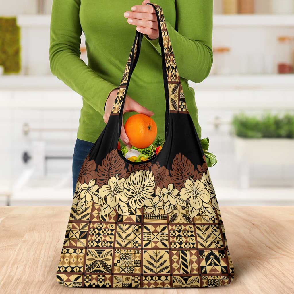 Niue Hiapo Motif Grocery Bag Tapa Classic - Black Ver LT7 - Polynesian Pride