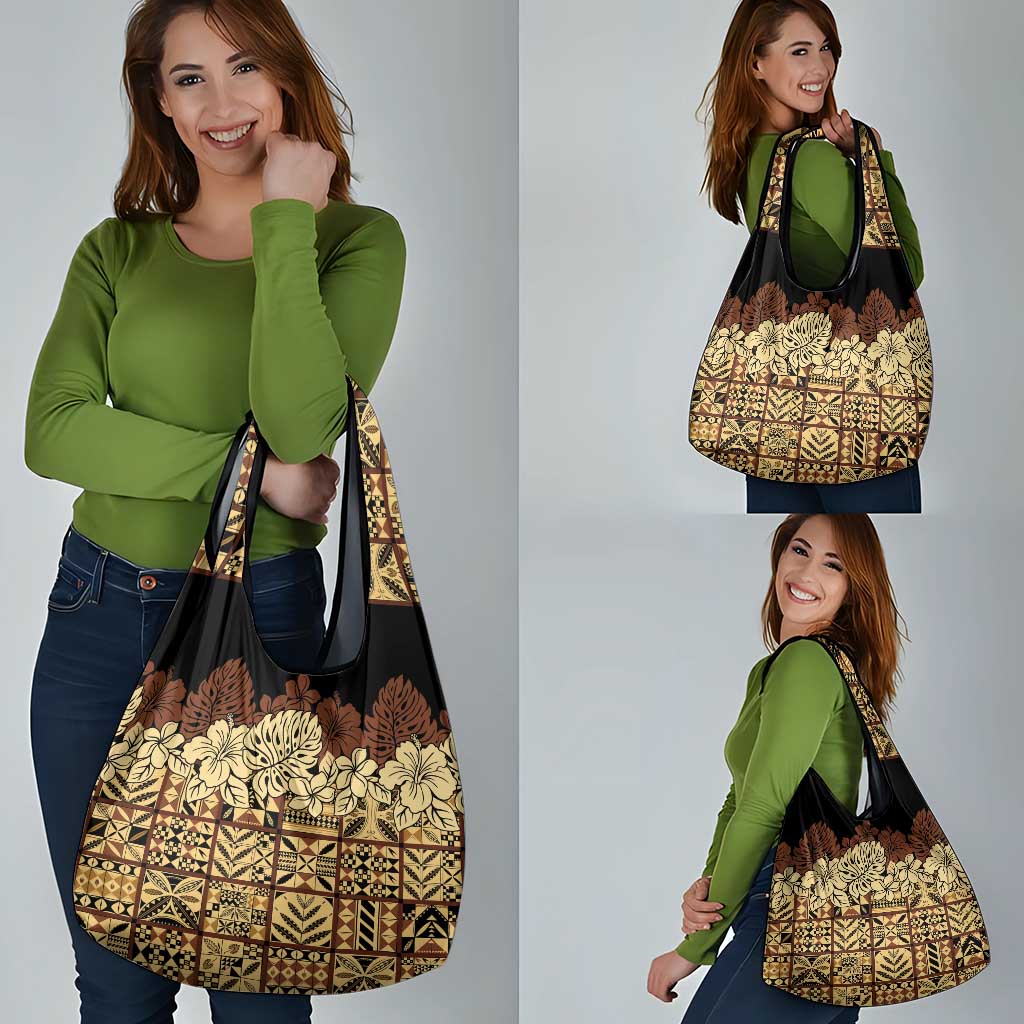 Niue Hiapo Motif Grocery Bag Tapa Classic - Black Ver LT7 - Polynesian Pride
