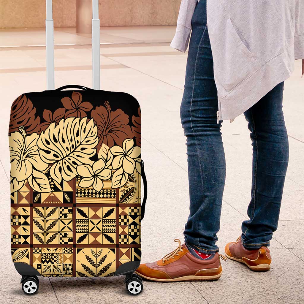 Niue Hiapo Motif Luggage Cover Tapa Classic - Black Ver LT7 Black - Polynesian Pride