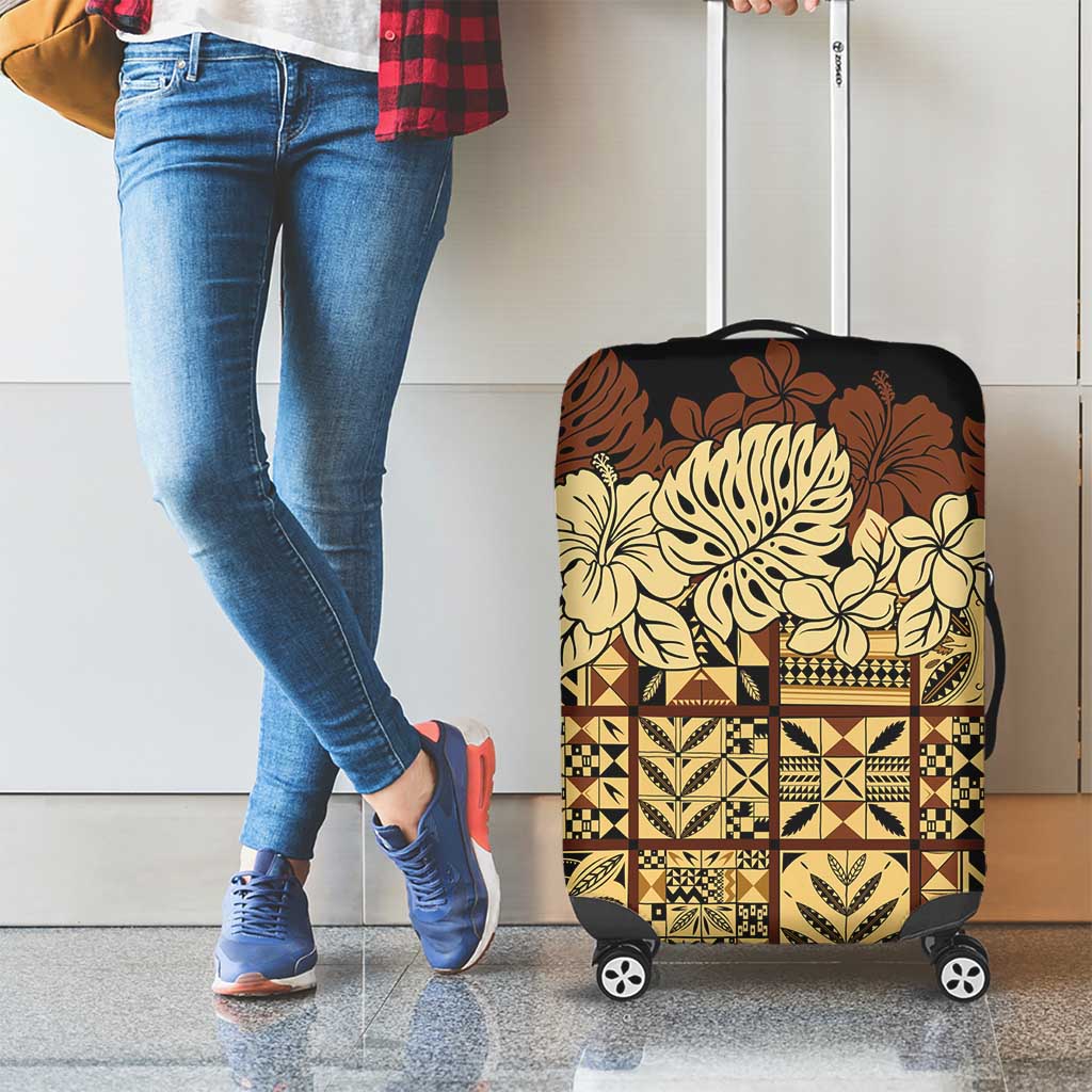 Niue Hiapo Motif Luggage Cover Tapa Classic - Black Ver LT7 - Polynesian Pride