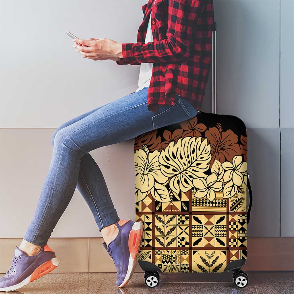 Niue Hiapo Motif Luggage Cover Tapa Classic - Black Ver LT7 - Polynesian Pride