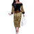 Niue Hiapo Motif Off The Shoulder Long Sleeve Dress Tapa Classic - Black Ver