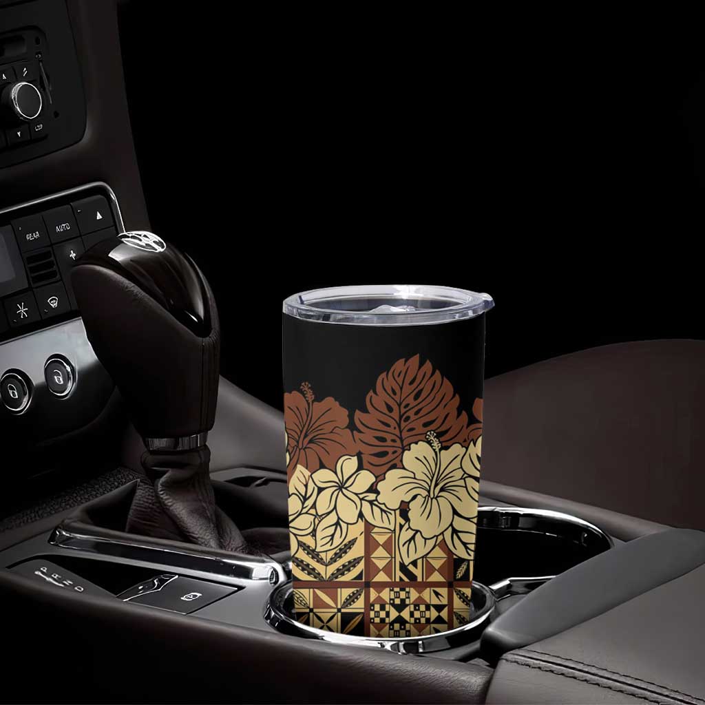 Niue Hiapo Motif Tumbler Cup Tapa Classic - Black Ver LT7 - Polynesian Pride