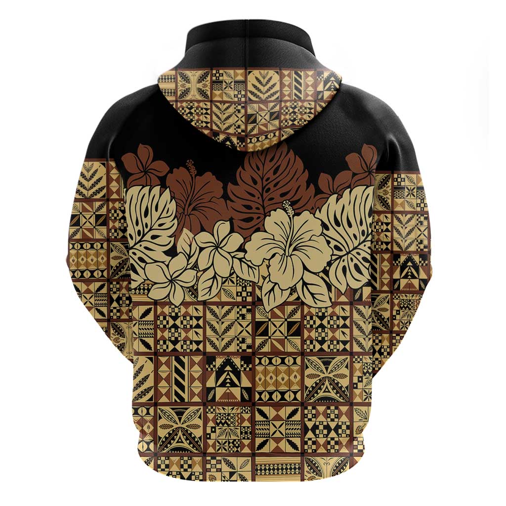 Niue Hiapo Motif Zip Hoodie Tapa Classic - Black Ver LT7 - Polynesian Pride