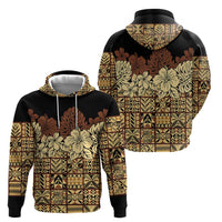 Niue Hiapo Motif Zip Hoodie Tapa Classic - Black Ver LT7 - Polynesian Pride