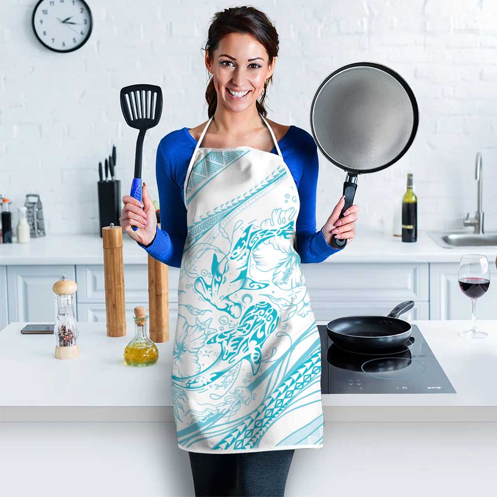 Sharks Couple Dreamy Polynesians Floral Sea Apron Turquoise - Polynesian Pride