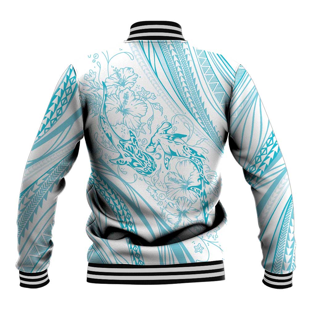 Sharks Couple Dreamy Polynesians Floral Sea Baseball Jacket Turquoise - Polynesian Pride