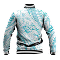 Sharks Couple Dreamy Polynesians Floral Sea Baseball Jacket Turquoise - Polynesian Pride