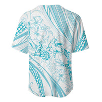 Sharks Couple Dreamy Polynesians Floral Sea Baseball Jersey Turquoise - Polynesian Pride