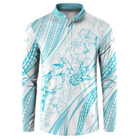 Sharks Couple Dreamy Polynesians Floral Sea Button Sweatshirt Turquoise - Polynesian Pride