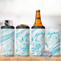 Sharks Couple Dreamy Polynesians Floral Sea 4 in 1 Can Cooler Tumbler Turquoise - Polynesian Pride