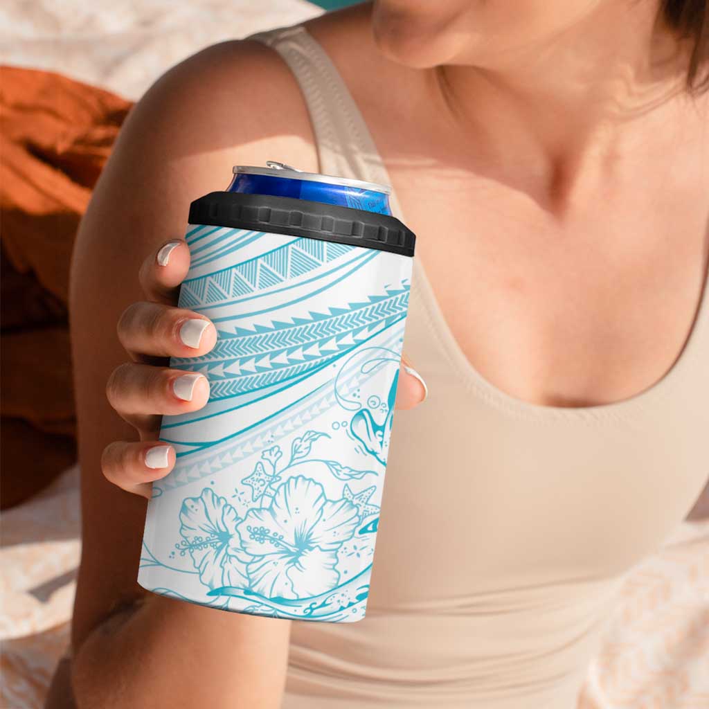 Sharks Couple Dreamy Polynesians Floral Sea 4 in 1 Can Cooler Tumbler Turquoise - Polynesian Pride