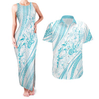 Sharks Couple Dreamy Polynesians Floral Sea Couples Matching Tank Maxi Dress and Hawaiian Shirt Turquoise LT7 Turquoise - Polynesian Pride