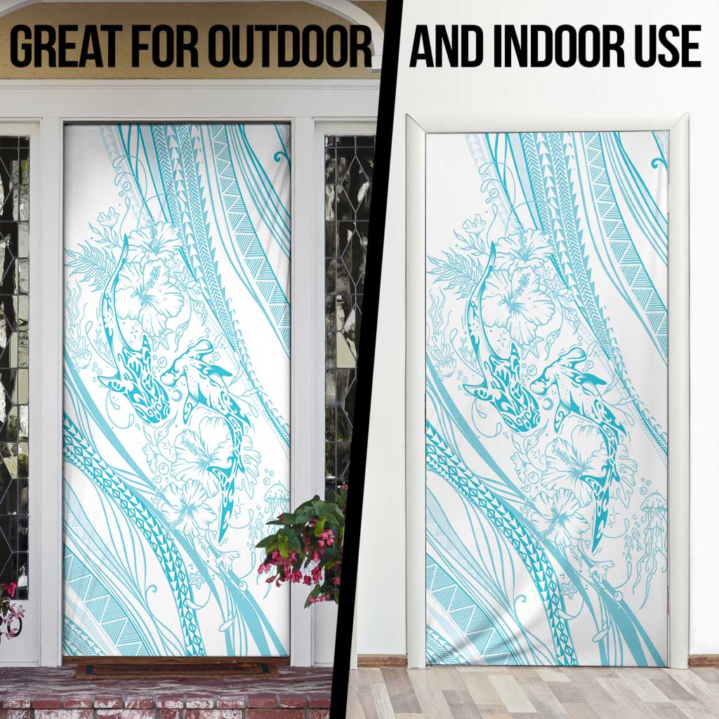 Sharks Couple Dreamy Polynesians Floral Sea Door Cover Turquoise - Polynesian Pride