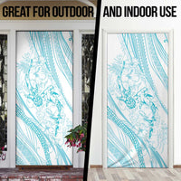 Sharks Couple Dreamy Polynesians Floral Sea Door Cover Turquoise - Polynesian Pride