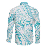Sharks Couple Dreamy Polynesians Floral Sea Family Matching Off Shoulder Maxi Dress and Hawaiian Shirt Turquoise LT7 - Polynesian Pride