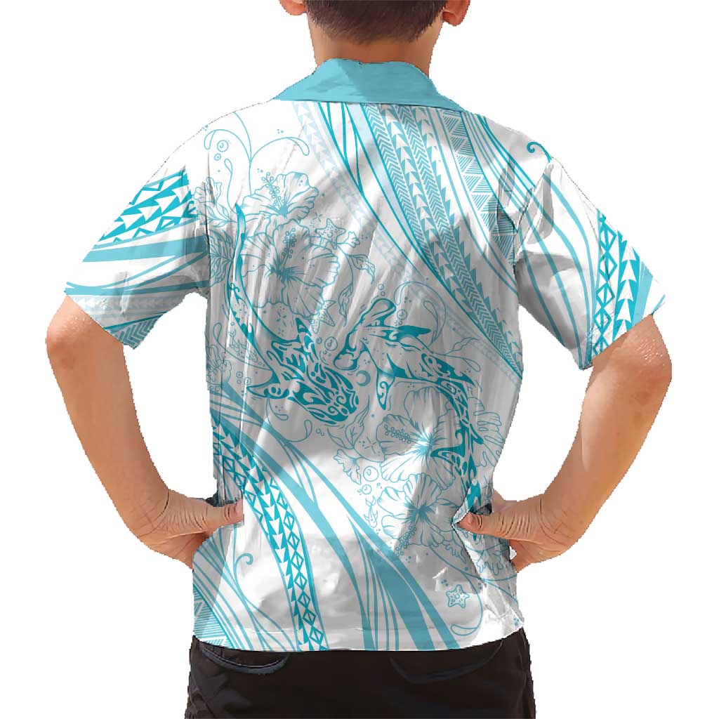 Sharks Couple Dreamy Polynesians Floral Sea Family Matching Puletasi and Hawaiian Shirt Turquoise LT7 - Polynesian Pride