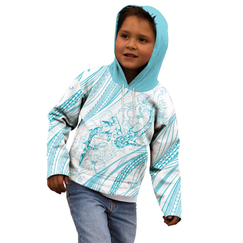 Sharks Couple Dreamy Polynesians Floral Sea Kid Hoodie Turquoise - Polynesian Pride
