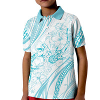 Sharks Couple Dreamy Polynesians Floral Sea Kid Polo Shirt Turquoise - Polynesian Pride