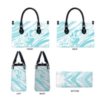 Sharks Couple Dreamy Polynesians Floral Sea Leather Bag Turquoise - Polynesian Pride