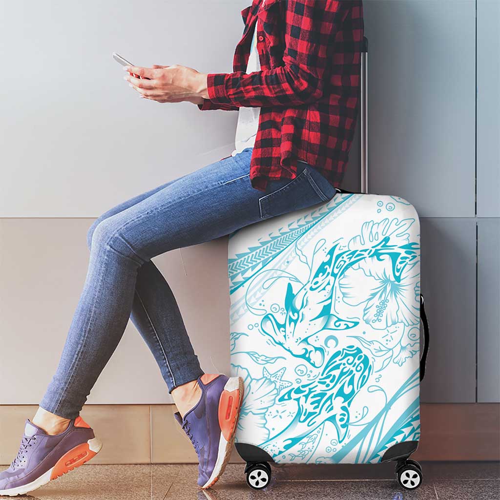 Sharks Couple Dreamy Polynesians Floral Sea Luggage Cover Turquoise - Polynesian Pride