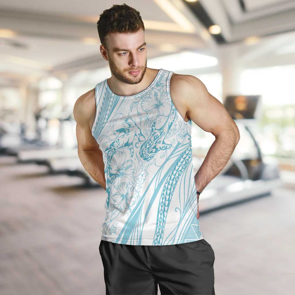 Sharks Couple Dreamy Polynesians Floral Sea Men Tank Top Turquoise - Polynesian Pride