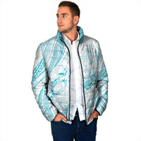 Sharks Couple Dreamy Polynesians Floral Sea Padded Jacket Turquoise - Polynesian Pride