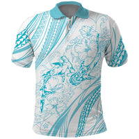 Sharks Couple Dreamy Polynesians Floral Sea Polo Shirt Turquoise - Polynesian Pride