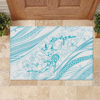 Sharks Couple Dreamy Polynesians Floral Sea Rubber Doormat Turquoise - Polynesian Pride