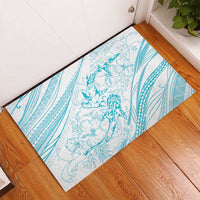 Sharks Couple Dreamy Polynesians Floral Sea Rubber Doormat Turquoise - Polynesian Pride