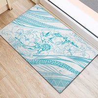 Sharks Couple Dreamy Polynesians Floral Sea Rubber Doormat Turquoise - Polynesian Pride
