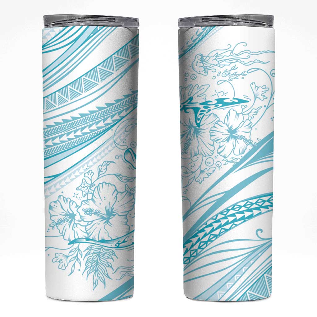 Sharks Couple Dreamy Polynesians Floral Sea Skinny Tumbler Turquoise - Polynesian Pride