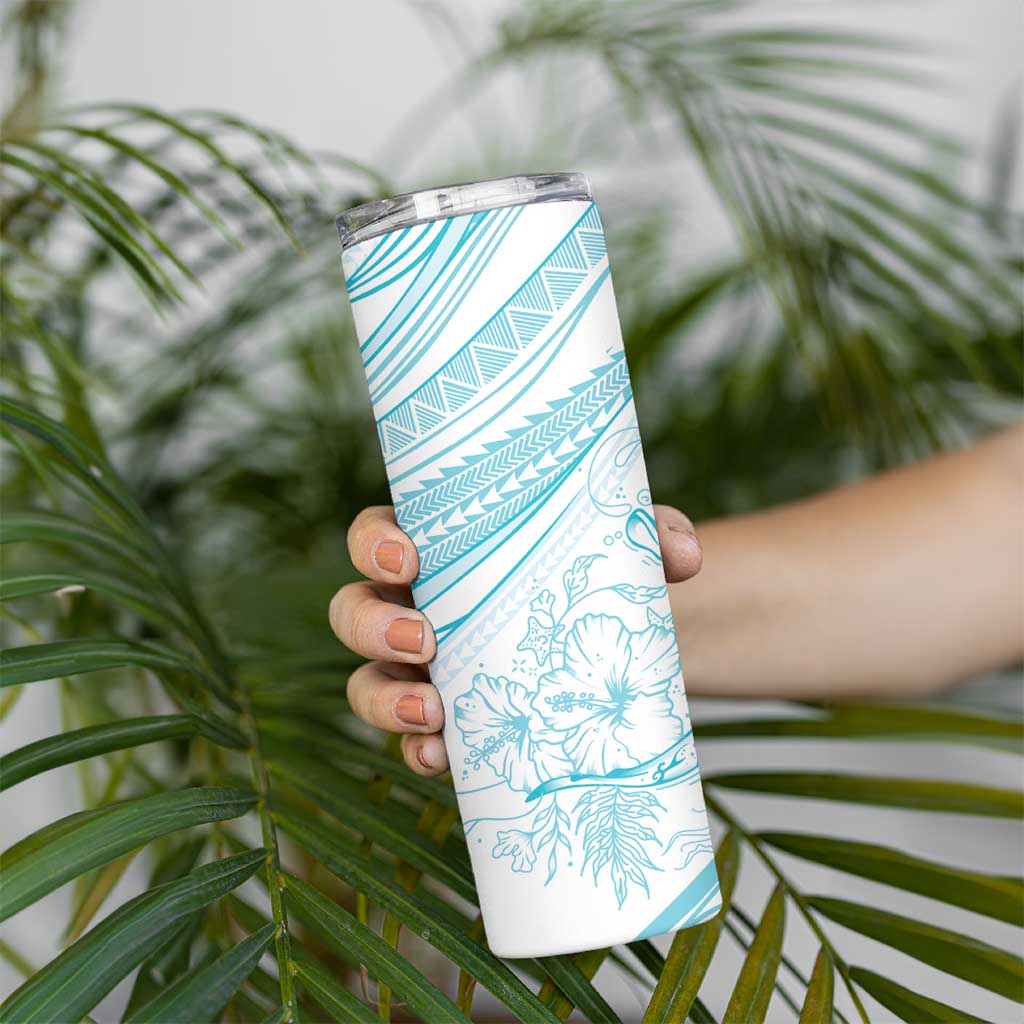 Sharks Couple Dreamy Polynesians Floral Sea Skinny Tumbler Turquoise - Polynesian Pride