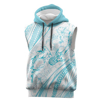 Sharks Couple Dreamy Polynesians Floral Sea Sleeveless Hoodie Turquoise - Polynesian Pride