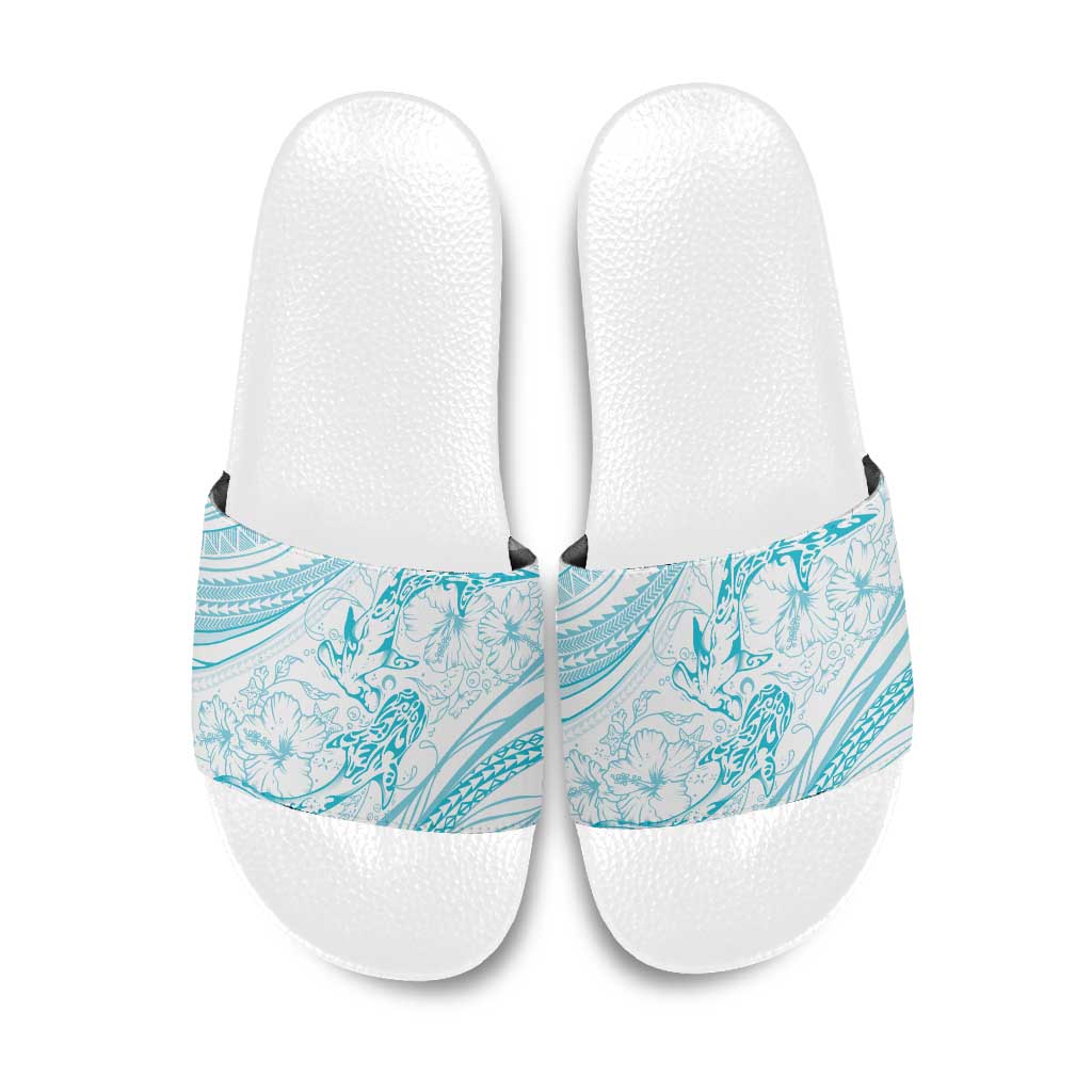 Sharks Couple Dreamy Polynesians Floral Sea Slide Sandals Turquoise - Polynesian Pride