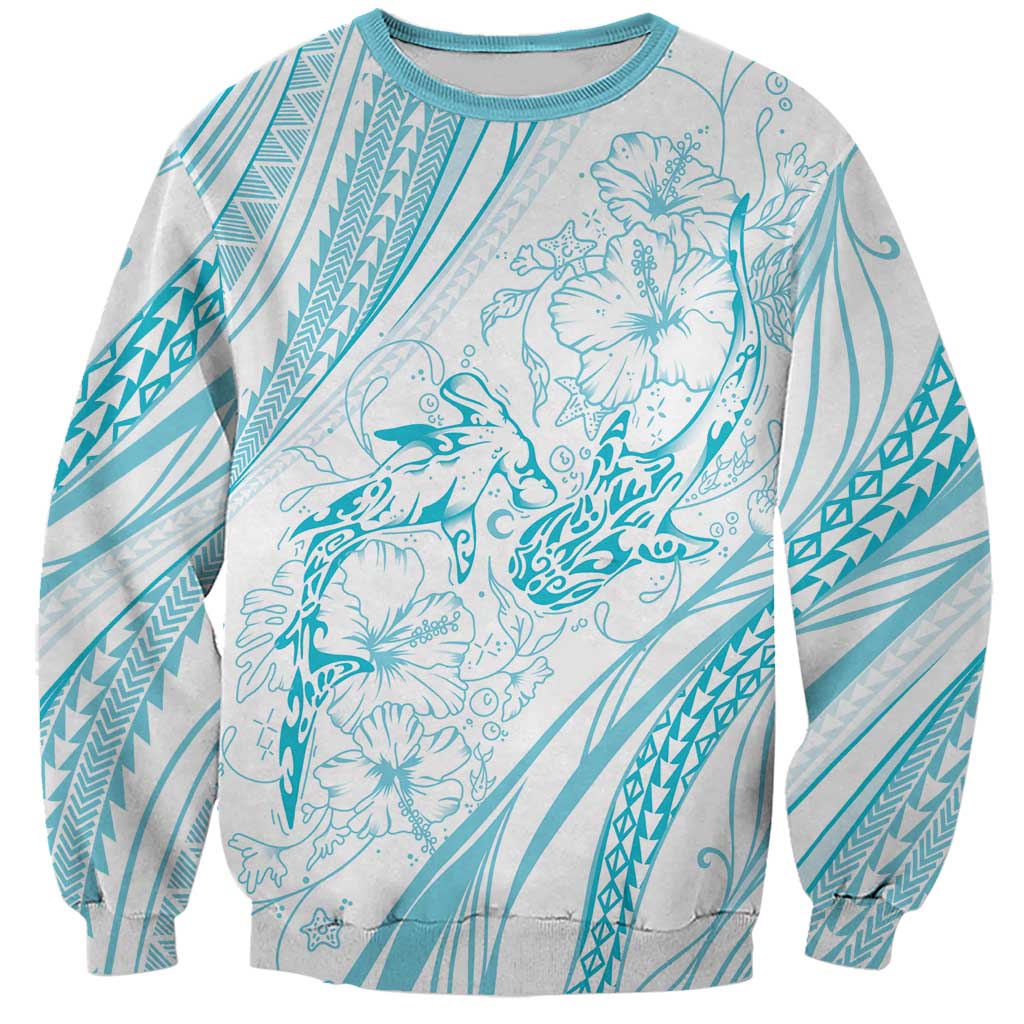 Sharks Couple Dreamy Polynesians Floral Sea Sweatshirt Turquoise - Polynesian Pride