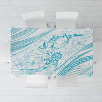Sharks Couple Dreamy Polynesians Floral Sea Tablecloth Turquoise - Polynesian Pride