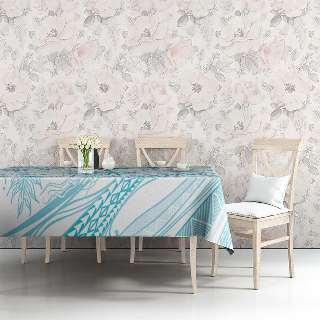 Sharks Couple Dreamy Polynesians Floral Sea Tablecloth Turquoise - Polynesian Pride