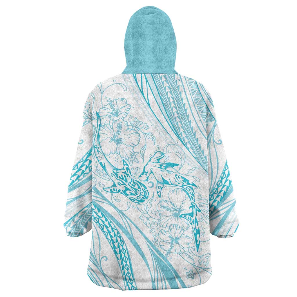 Sharks Couple Dreamy Polynesians Floral Sea Wearable Blanket Hoodie Turquoise - Polynesian Pride