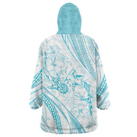 Sharks Couple Dreamy Polynesians Floral Sea Wearable Blanket Hoodie Turquoise - Polynesian Pride