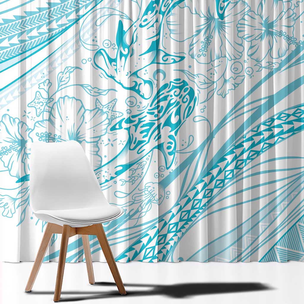 Sharks Couple Dreamy Polynesians Floral Sea Window Curtain Turquoise - Polynesian Pride