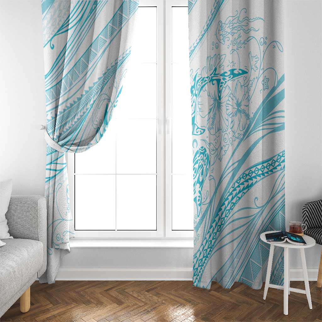 Sharks Couple Dreamy Polynesians Floral Sea Window Curtain Turquoise - Polynesian Pride