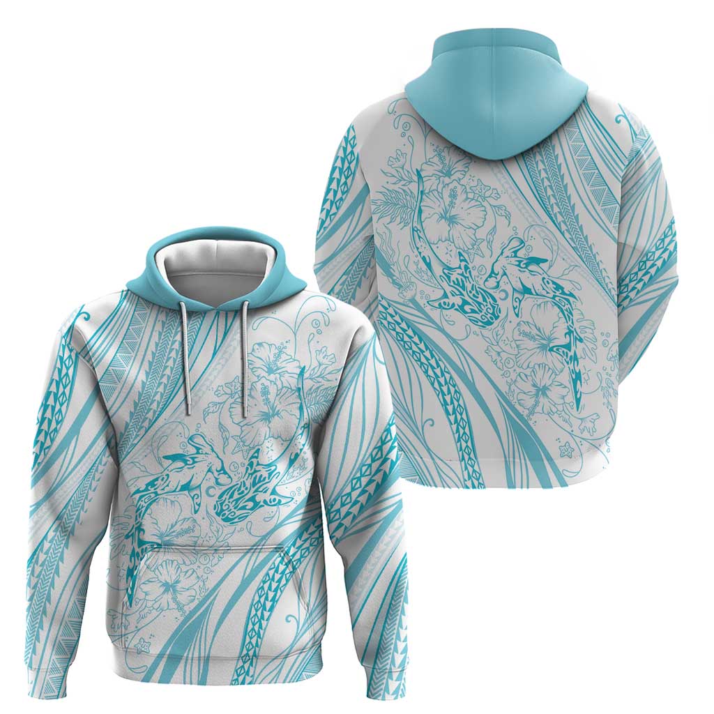 Sharks Couple Dreamy Polynesians Floral Sea Zip Hoodie Turquoise - Polynesian Pride