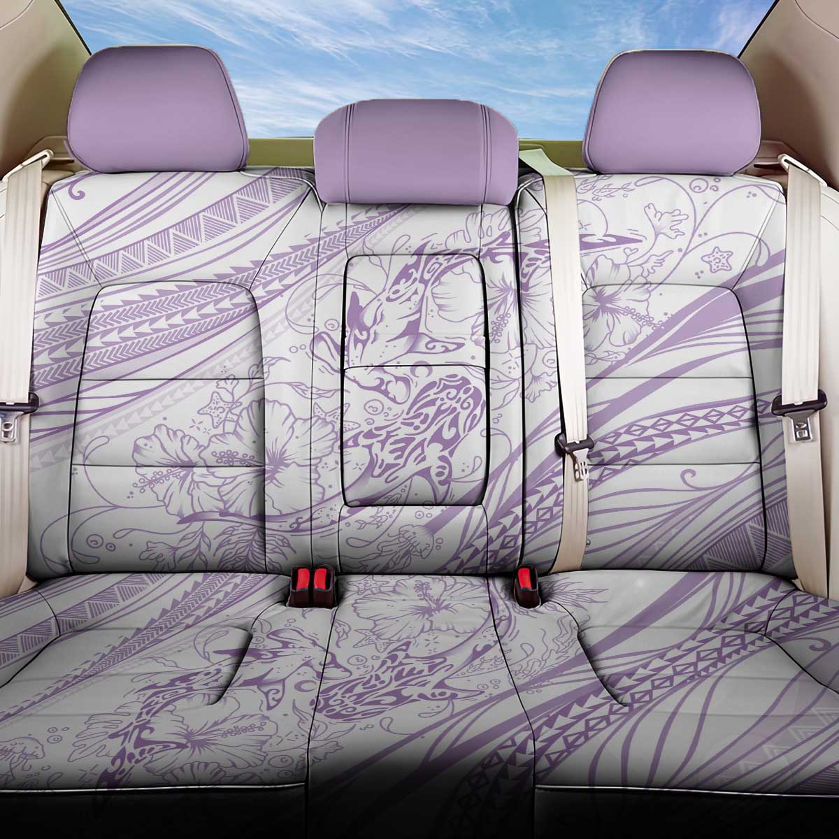 Sharks Couple Dreamy Polynesians Floral Sea Back Car Seat Cover Lilac - Polynesian Pride