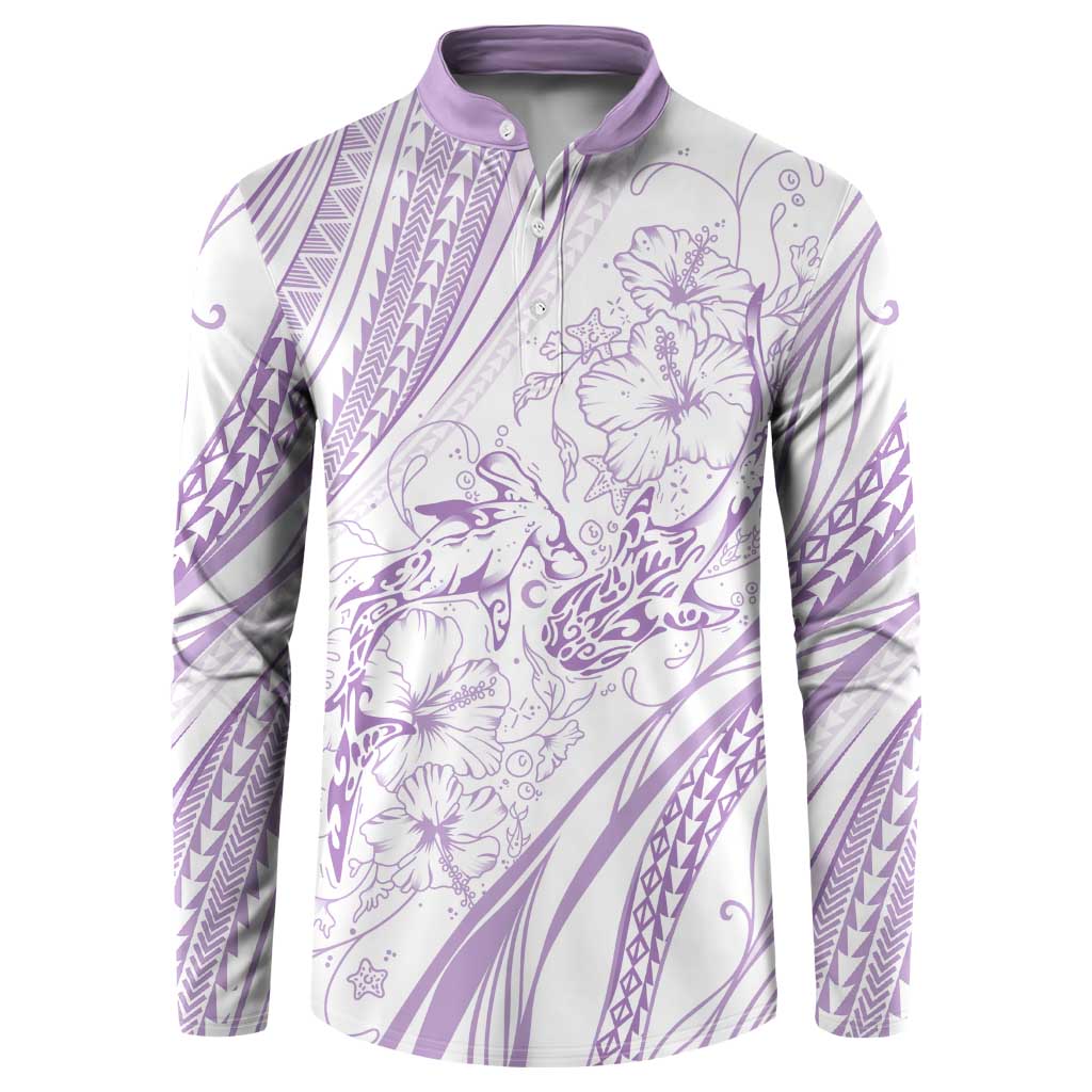 Sharks Couple Dreamy Polynesians Floral Sea Button Sweatshirt Lilac - Polynesian Pride