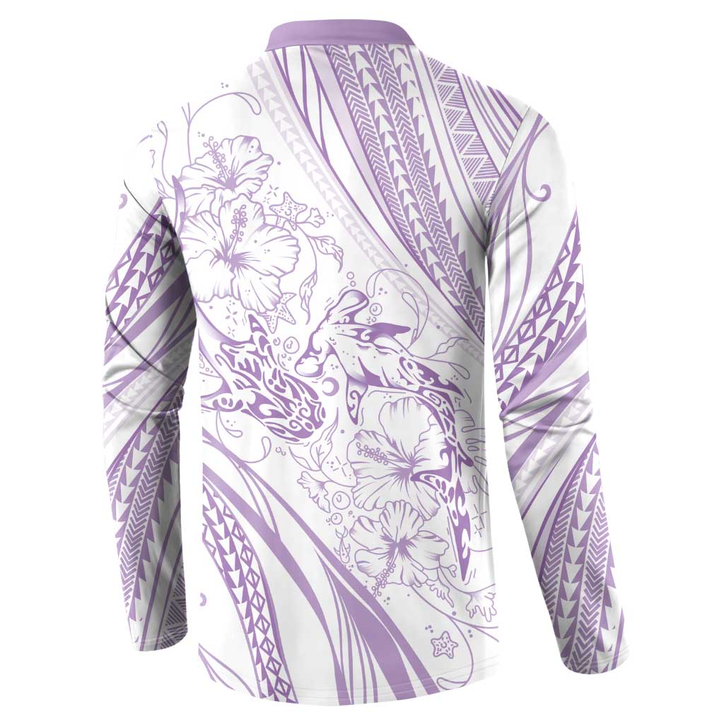 Sharks Couple Dreamy Polynesians Floral Sea Button Sweatshirt Lilac - Polynesian Pride