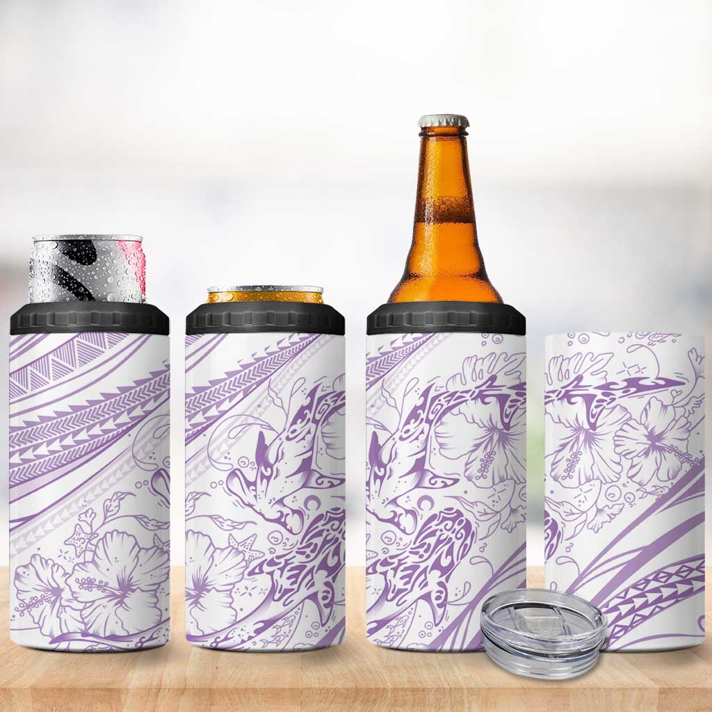 Sharks Couple Dreamy Polynesians Floral Sea 4 in 1 Can Cooler Tumbler Lilac - Polynesian Pride